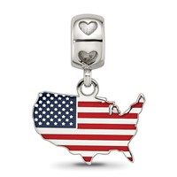 S S Flag in US Map Enameled on Heart Bead Bail view 3