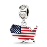 S S Flag in US Map Enameled on Heart Bead Bail view 1