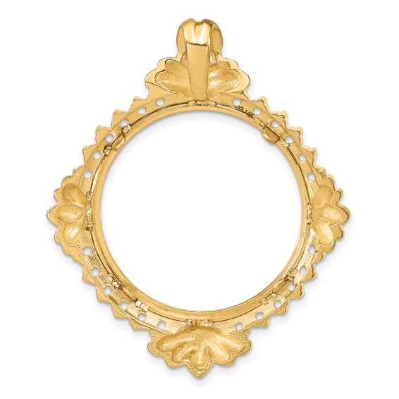 Wideband Distinguished Coin Jewelry 14k with White Rhodium Polished Fancy Diamond 27.0mm Prong Coin Bezel Chain Slide Pendant Mounting