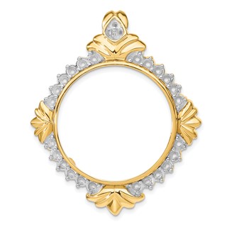 Wideband Distinguished Coin Jewelry 14k with White Rhodium Polished Fancy Diamond 27.0mm Prong Coin Bezel Chain Slide Pendant Mounting