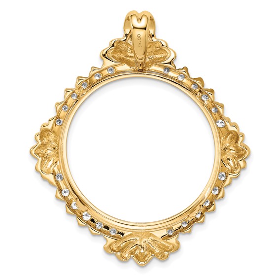 14k Rhodium Fancy Diamond Prong Coin Bezel Chain Slide             