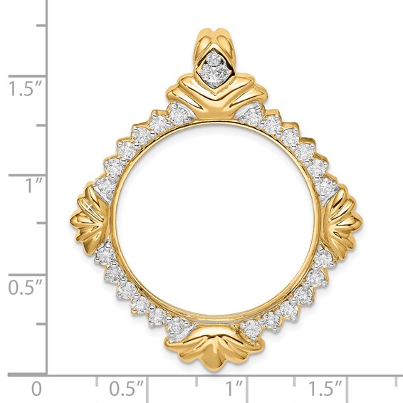 14k Rhodium Fancy Diamond Prong Coin Bezel Chain Slide             