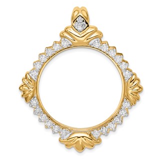 14k Rhodium Fancy Diamond Prong Coin Bezel Chain Slide             