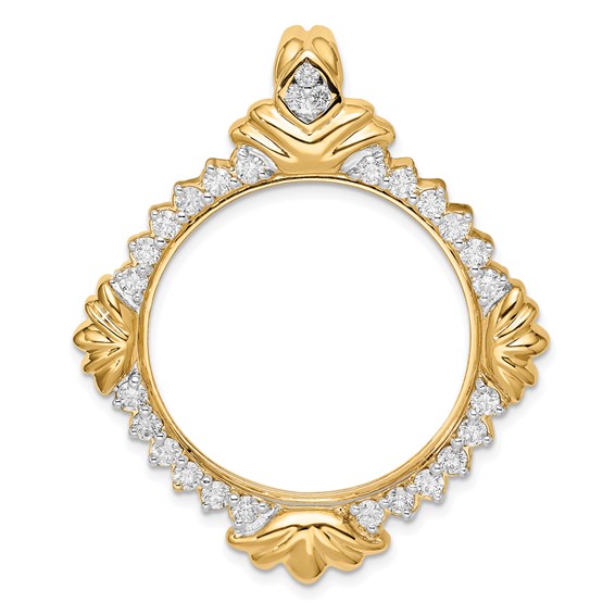 14k Rhodium Fancy Diamond Prong Coin Bezel Chain Slide             