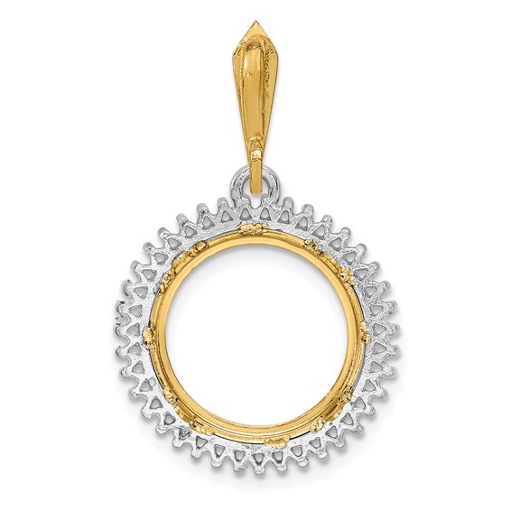 14k Two-tone Diamond Circle Prong Coin Bezel Pendant Mounting         