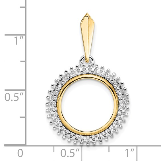 14k Two-tone Diamond Circle Prong Coin Bezel Pendant Mounting         