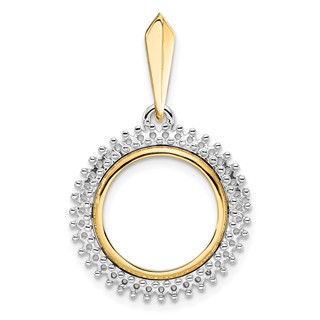 14k Two-tone Diamond Circle Prong Coin Bezel Pendant Mounting         