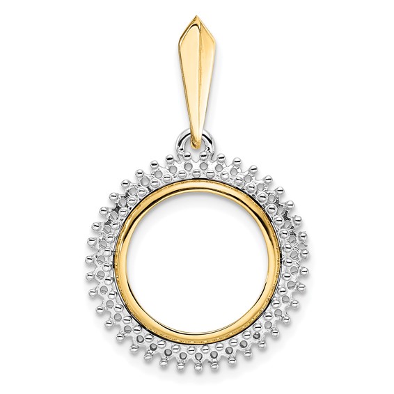 14k Two-tone Diamond Circle Prong Coin Bezel Pendant Mounting         