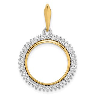 14k Two-tone A Diamond Circle 16.5mm Prong Coin Bezel Pendant
