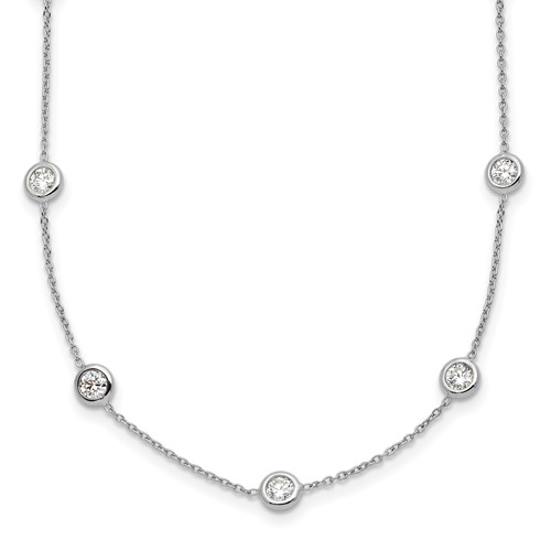 Herco Platinum Polished Bezel Set 16 Lab Grown Diamond Station Necklace, 20"