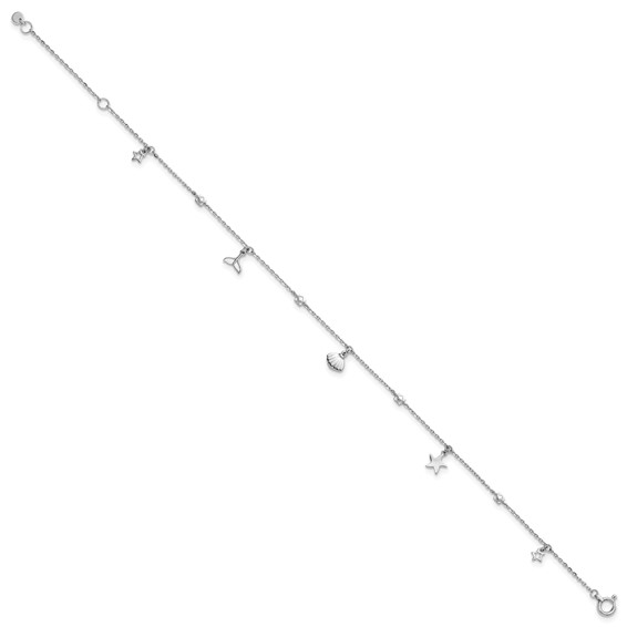 Herco Platinum Polished Beach Charm 7 Inch with 1 Inch Extension Bracelet