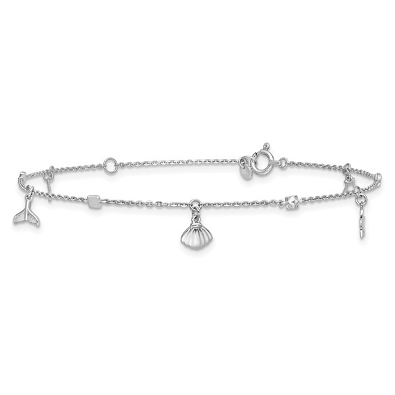 Herco Platinum Polished Beach Charm 7 Inch with 1 Inch Extension Bracelet