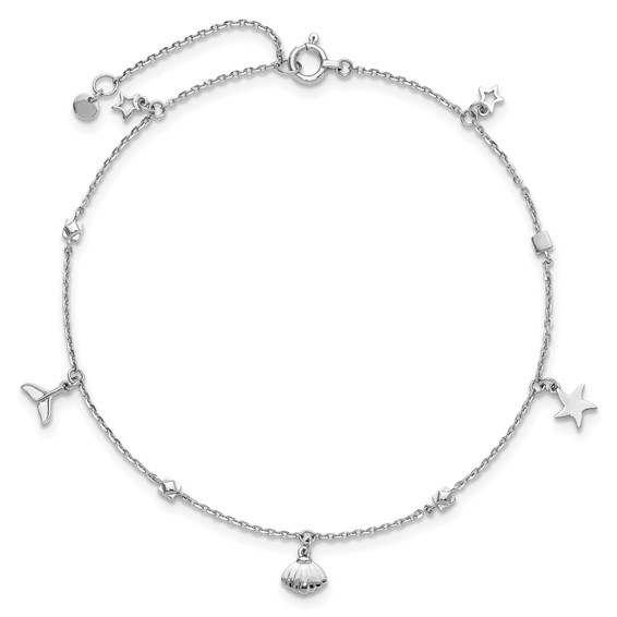 Herco Platinum Polished Beach Charm 7 Inch with 1 Inch Extension Bracelet