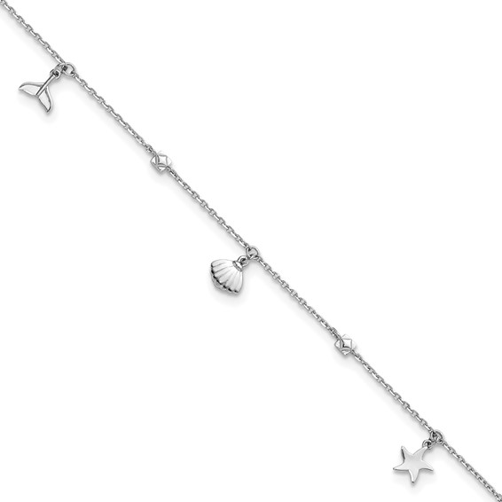 Herco Platinum Polished Beach Charm 7 Inch with 1 Inch Extension Bracelet