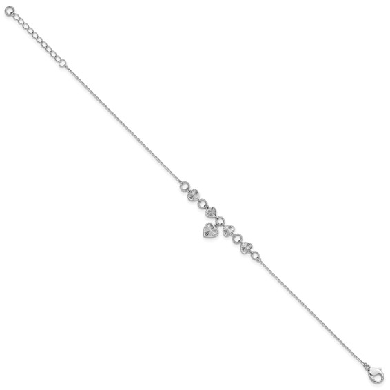 Herco Platinum Polished Diamond-cut Heart 7 Inch with 1.25 Inch Extension Bracelet