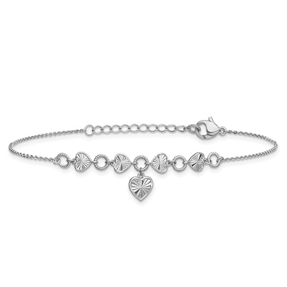 Herco Platinum Polished Diamond-cut Heart 7 Inch with 1.25 Inch Extension Bracelet