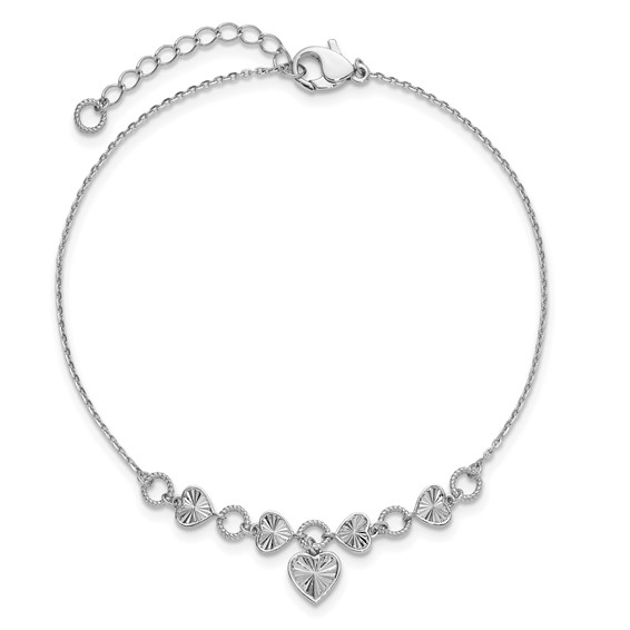 Herco Platinum Polished Diamond-cut Heart 7 Inch with 1.25 Inch Extension Bracelet