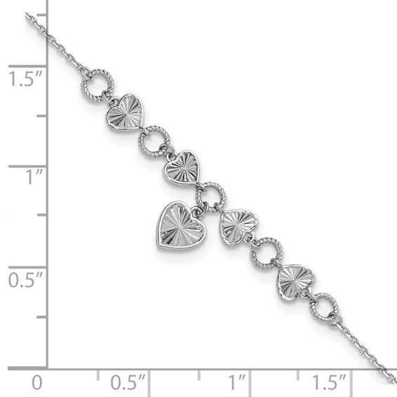 Herco Platinum Polished Diamond-cut Heart 7 Inch with 1.25 Inch Extension Bracelet