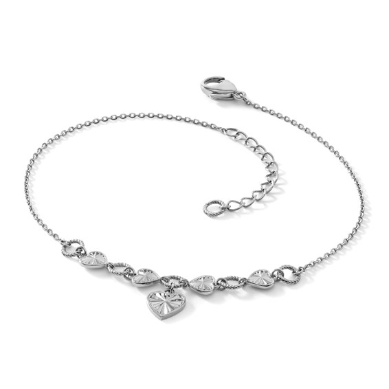 Herco Platinum Polished Diamond-cut Heart 7 Inch with 1.25 Inch Extension Bracelet
