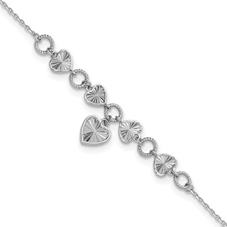 Herco Platinum Polished Diamond-cut Heart 7 Inch with 1.25 Inch Extension Bracelet