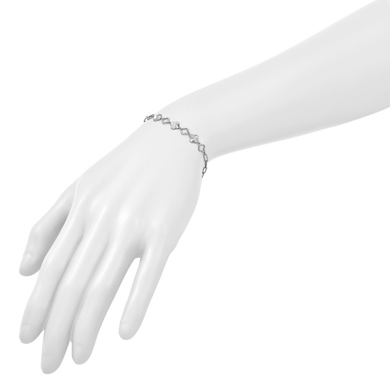 Herco Platinum Polished Diamond-cut Flower Paperclip Link 7 Inch with 1 Inch Extension Bracelet