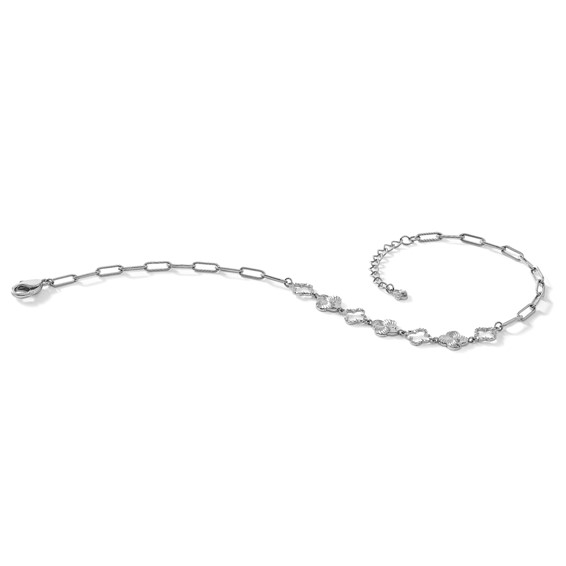 Herco Platinum Polished Diamond-cut Flower Paperclip Link 7 Inch with 1 Inch Extension Bracelet