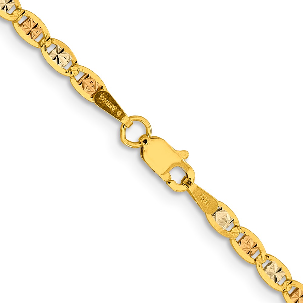 14K 22 inch 2.75mm Tri-color PavÃ© Valentino with Lobster Clasp Chain (PVL060-22)