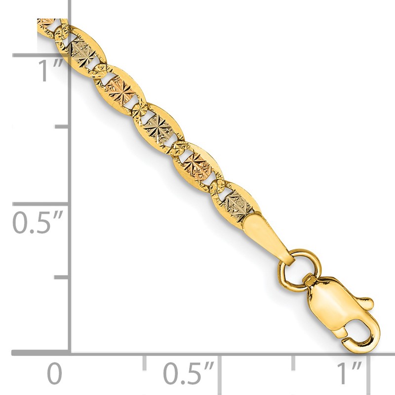 14K 8 inch 2.75mm Tri-color Pav Valentino with Lobster Clasp Bracelet