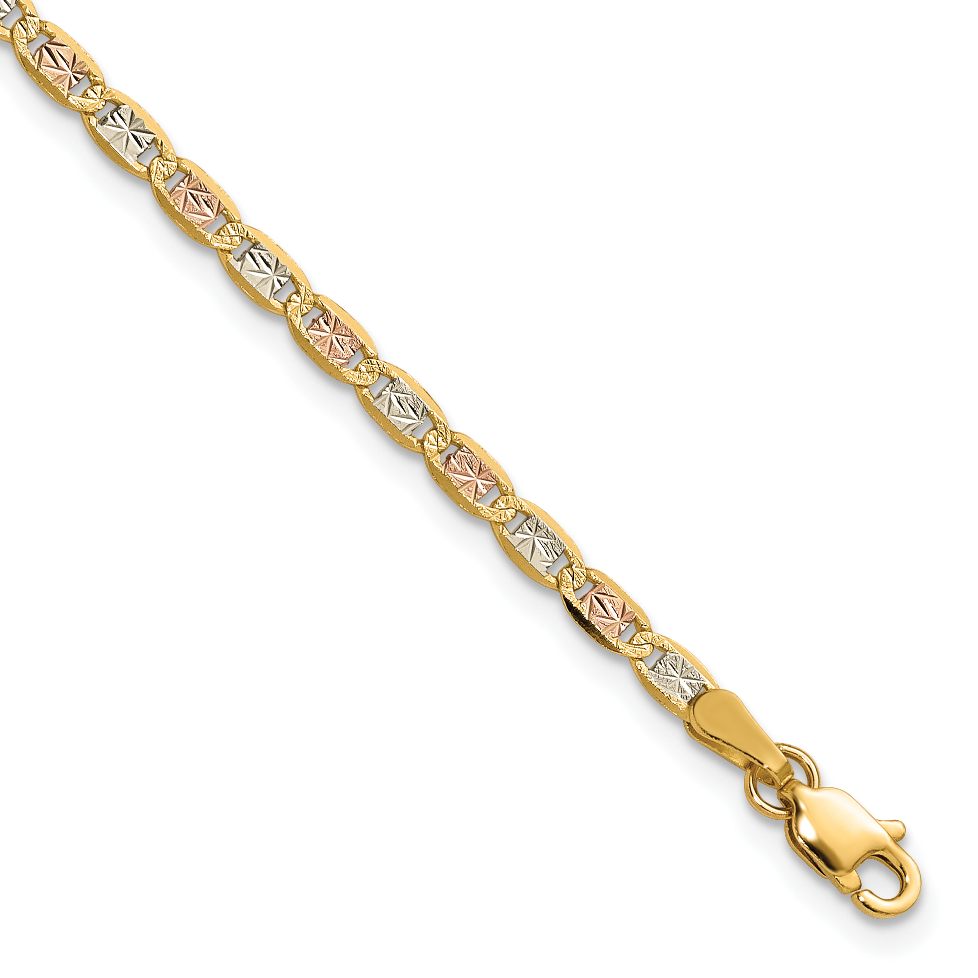 14K 8 inch 2.75mm Tri-color PavÃ© Valentino with Lobster Clasp Bracelet (PVL060-8)