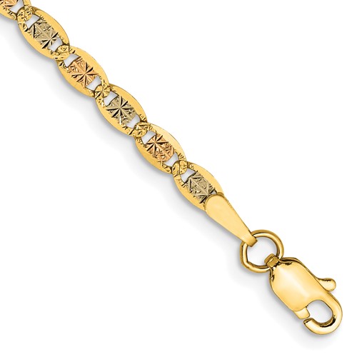 14K 8 inch 2.75mm Tri-color Pav? Valentino with Lobster Clasp Bracelet