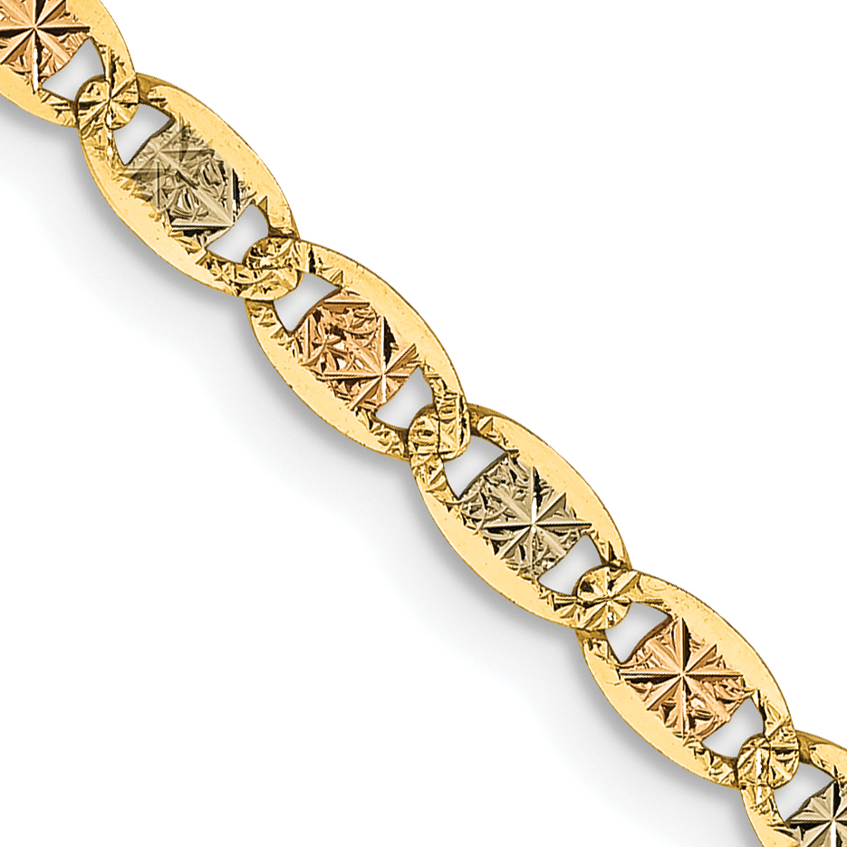 14K 22 inch 2.75mm Tri-color PavÃ© Valentino with Lobster Clasp Chain (PVL060-22)