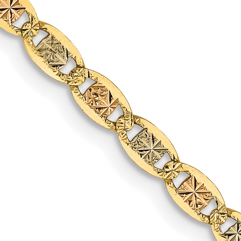 14K 24 inch 2.75mm Tri-color Pav Valentino with Lobster Clasp Chain