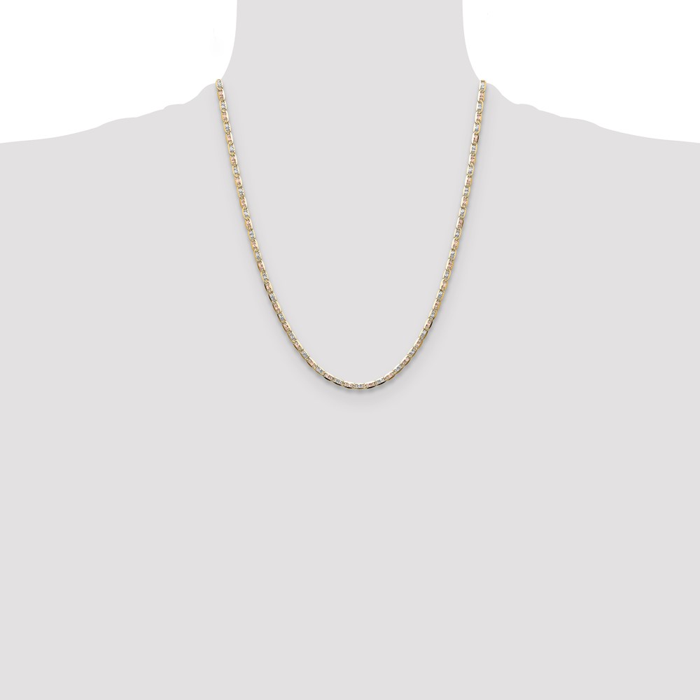 14k 3.2mm Tri-color Gold PavÃ© Valentino Chain (PVL070-22)