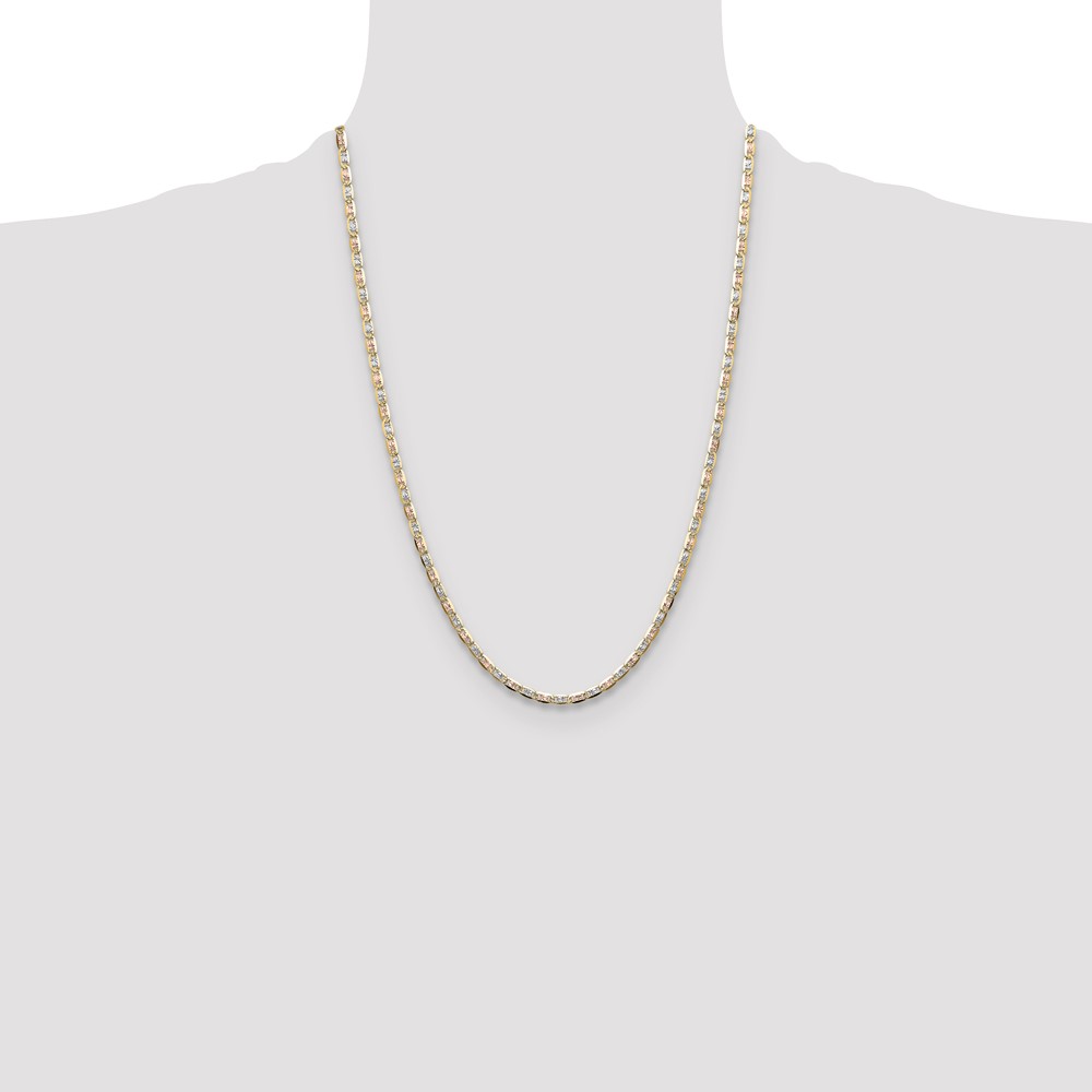 14k 3.2mm Tri-color Gold PavÃ© Valentino Chain (PVL070-24)