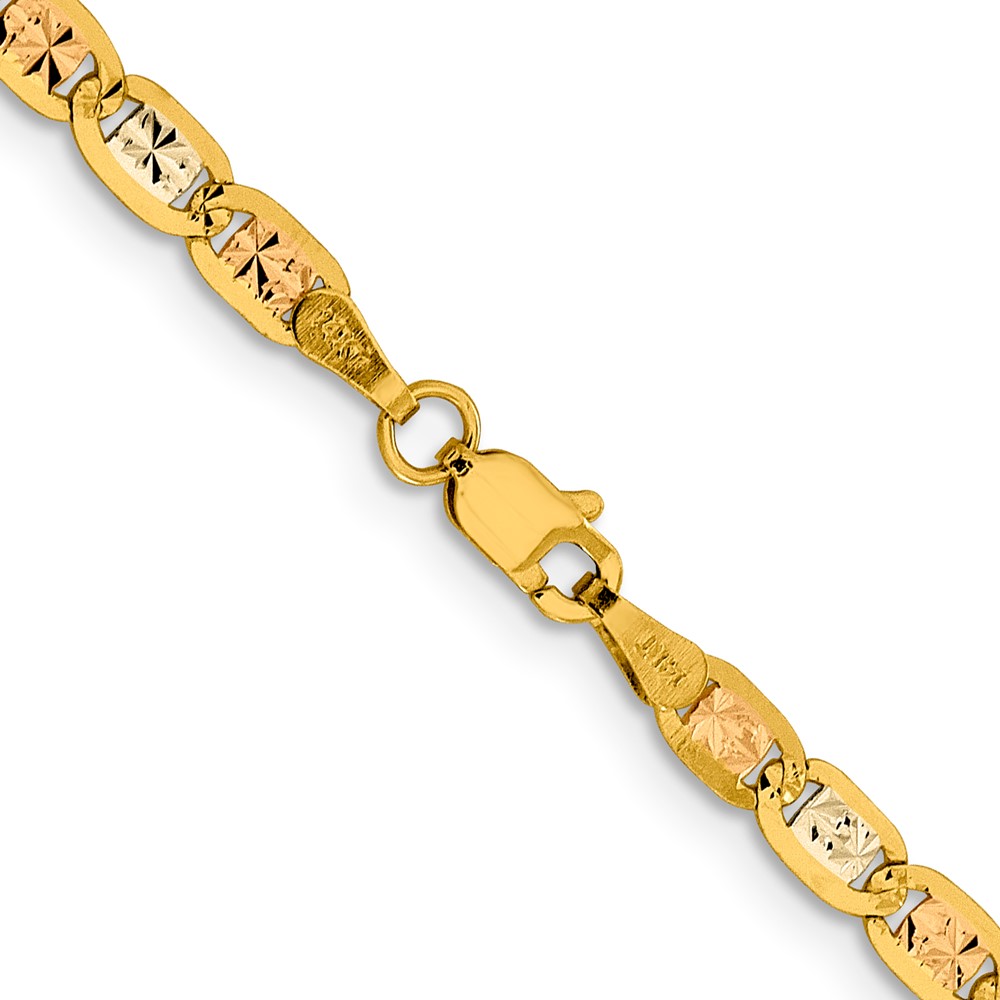 14K 18 inch 3.8mm Tri-color PavÃ© Valentino with Lobster Clasp Chain (PVL080-18)