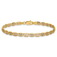 14K 3.8mm Tri-color Pavé Valentino Bracelet with Lobster Clasp, 7" view 4