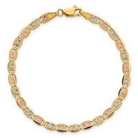 14K 3.8mm Tri-color Pavé Valentino Bracelet with Lobster Clasp, 7" view 5