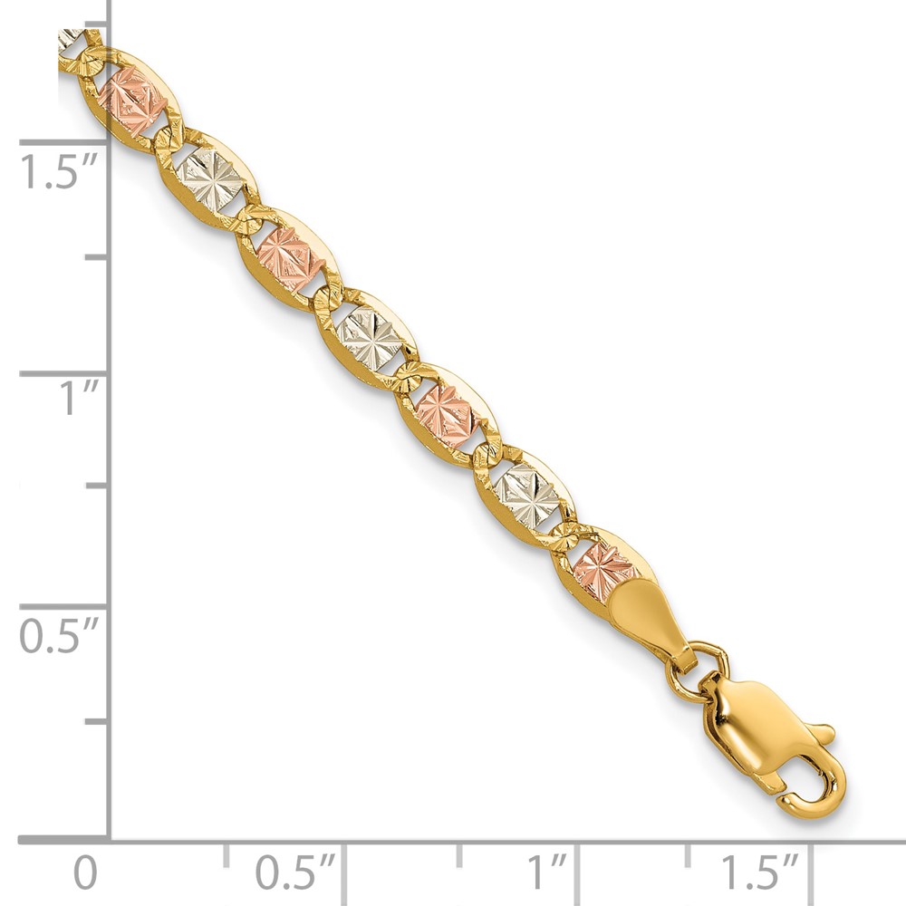 14K 7 inch 3.8mm Tri-color PavÃ© Valentino with Lobster Clasp Bracelet (PVL080-7)