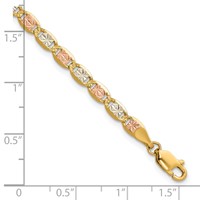 14K 3.8mm Tri-color Pavé Valentino Bracelet with Lobster Clasp, 7" view 3