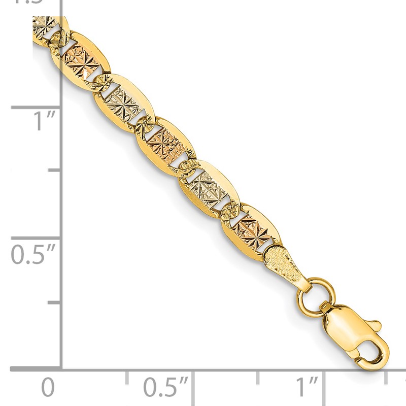 14K 8 inch 3.8mm Tri-color Pav Valentino with Lobster Clasp Bracelet