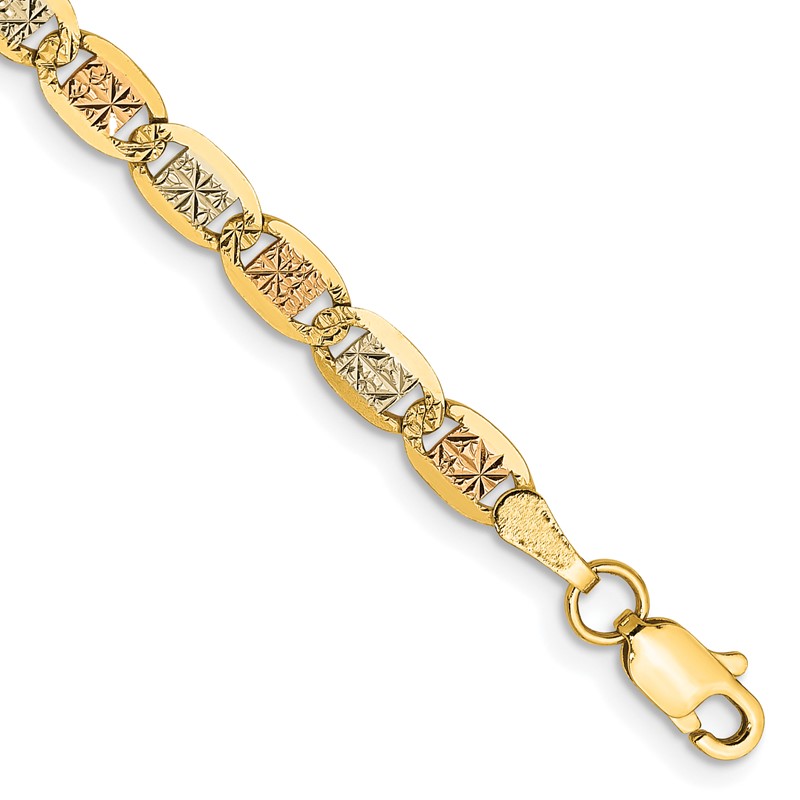 14K 8 inch 3.8mm Tri-color Pav Valentino with Lobster Clasp Bracelet