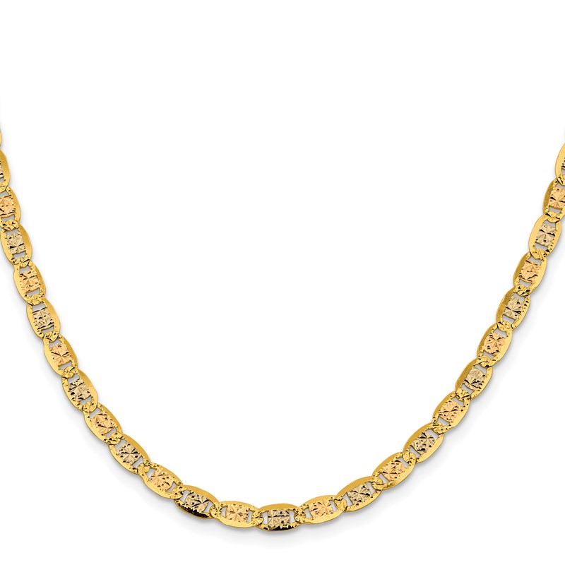 14K 24 inch 4.65mm Tri-color Pav Valentino with Lobster Clasp Chain