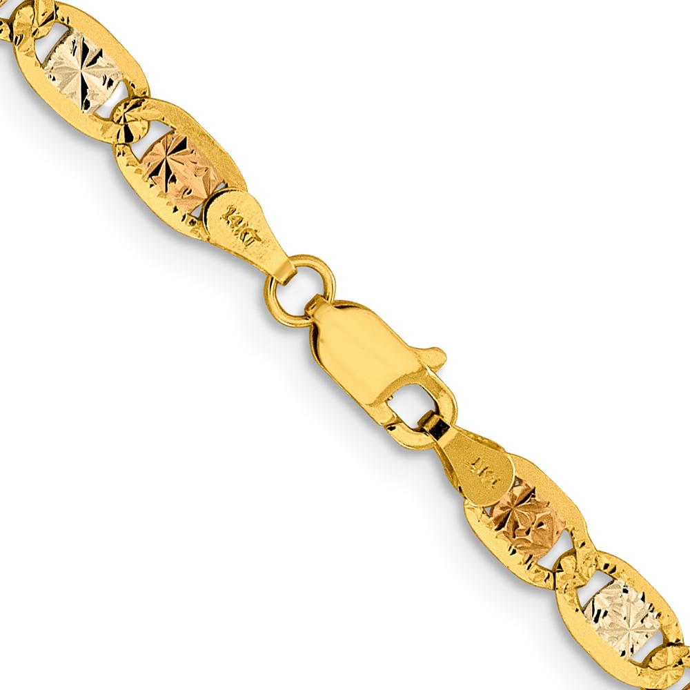 14K 20 inch 4.65mm Tri-color PavÃ© Valentino with Lobster Clasp Chain (PVL100-20)