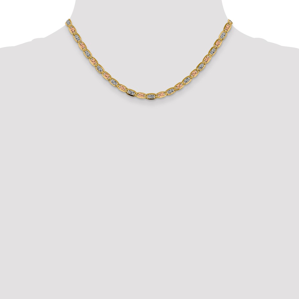 14K 16 inch 4.65mm Tri-color PavÃ© Valentino with Lobster Clasp Chain (PVL100-16)