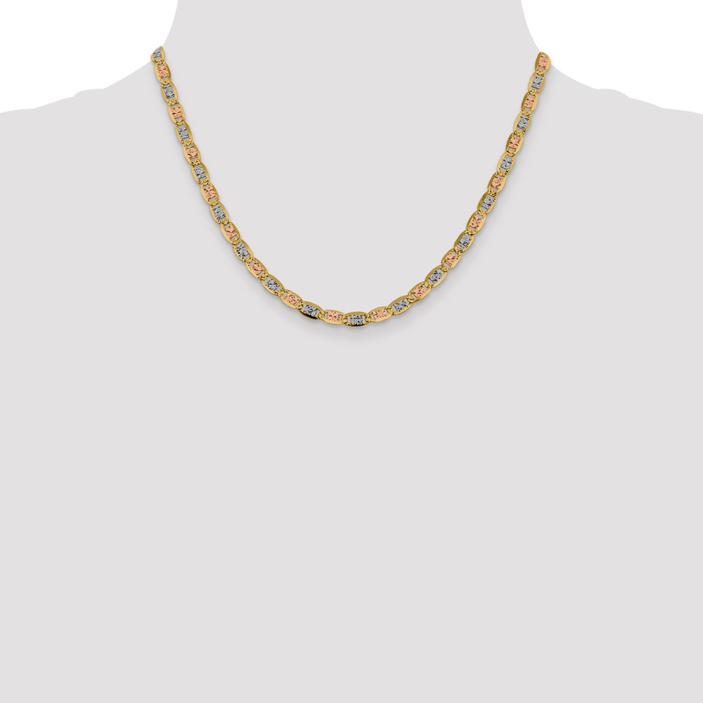 14K 18 inch 4.65mm Tri-color PavÃ© Valentino with Lobster Clasp Chain (PVL100-18)