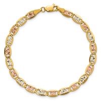 14K 4.65mm Tri-color Pavé Valentino Bracelet with Lobster Clasp, 8" view 5