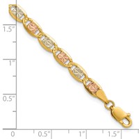 14K 4.65mm Tri-color Pavé Valentino Bracelet with Lobster Clasp, 8" view 3