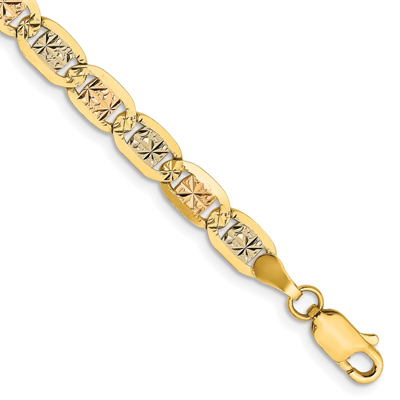 14K 7 inch 4.65mm Tri-color Pav Valentino with Lobster Clasp Bracelet