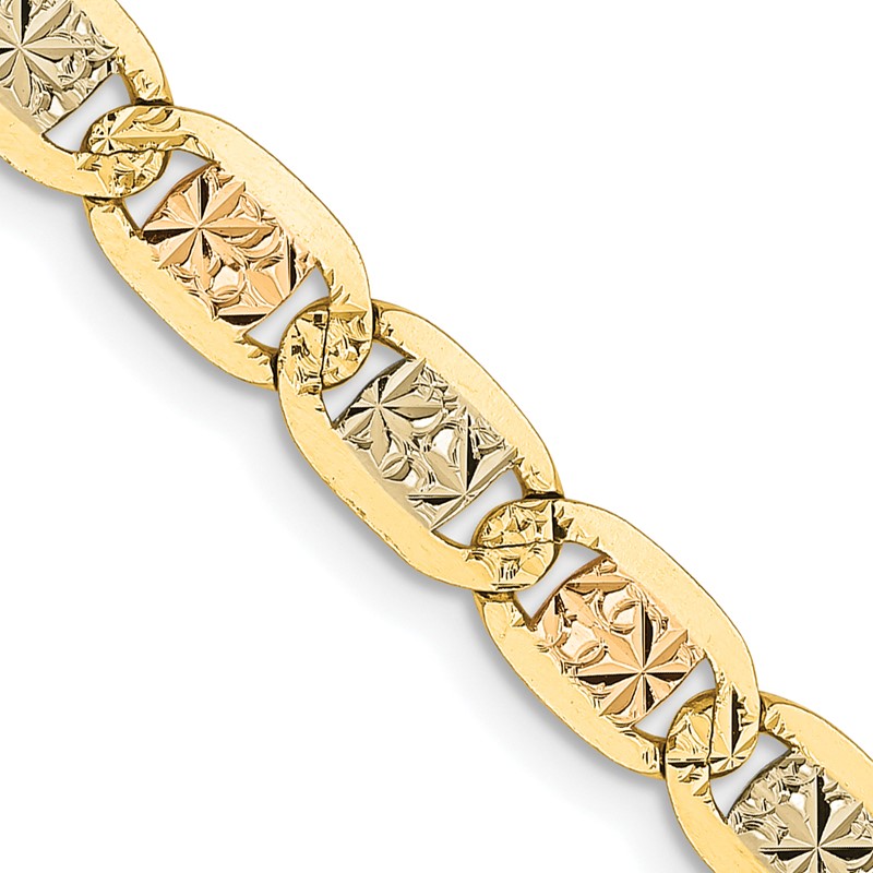14K 24 inch 4.65mm Tri-color Pav Valentino with Lobster Clasp Chain