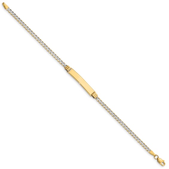 14k Polished with Rhodium Pavé Solid Chain/Solid Plate Curb Link 25.5x5mm Plate 7 inch ID Bracelet